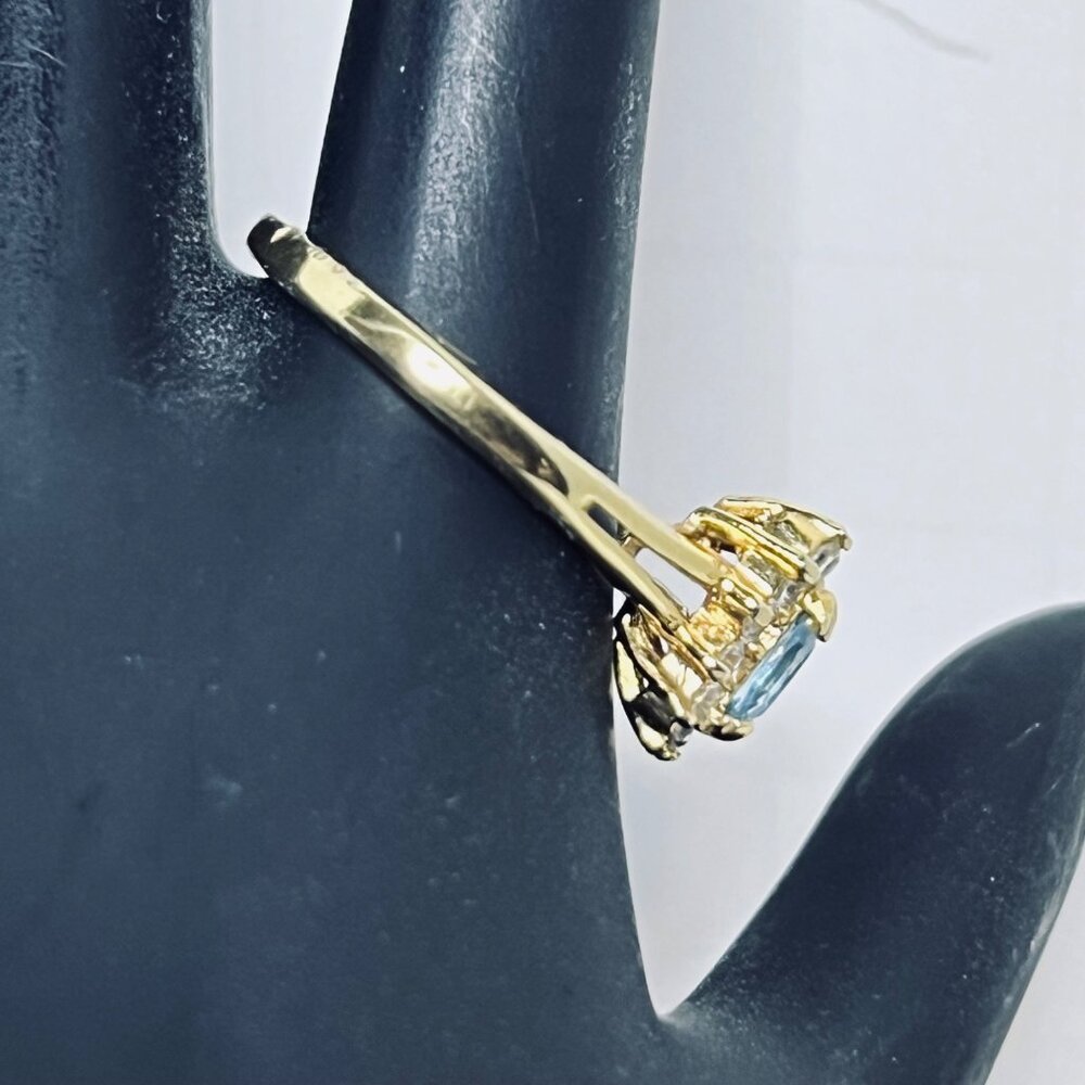 Vintage Gold Tone With Blue And Clear Rhinestones Statement Ring (R390) - Picture 3 of 6